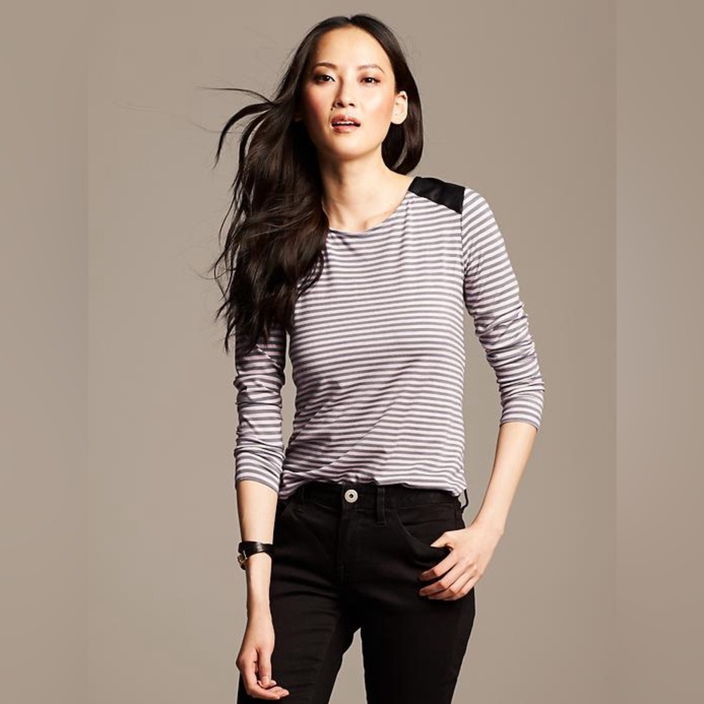Banana Republic Striped M Top Faux Leather Trim